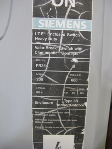 SIEMENS CONTROL BOX, (4) ENCLOSURES AND VACU-BREAK HEAVY DUTY SWITCHES. LOADING & HANDLING FEE $15-4114